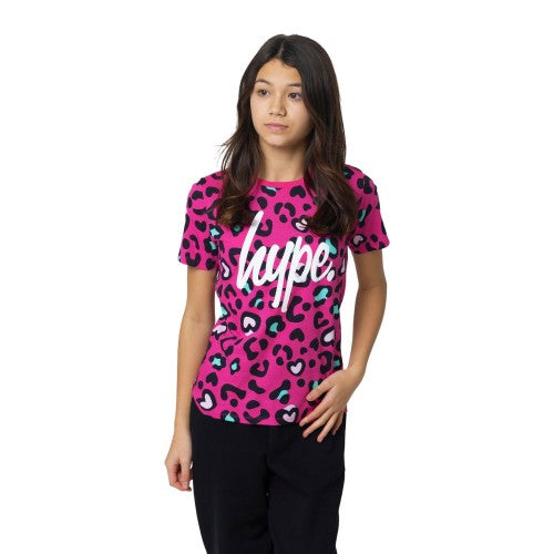 Front - Hype Girls Leopard Print T-Shirt (Pack of 2)