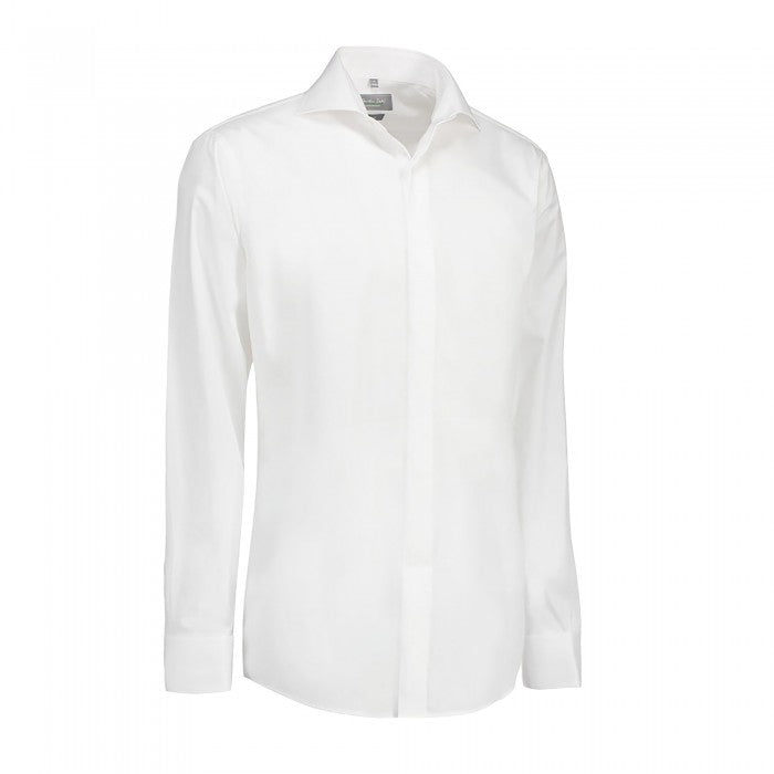 Front - ID Womens/Ladies Poplin Shirt Tuxedo Long Sleeve Slim Fit