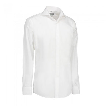 Front - ID Womens/Ladies Poplin Shirt Tuxedo Long Sleeve Slim Fit