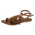 Front - Leather Collection Womens/Ladies Flat Toe Loop Sandals With Decorative Tassels
