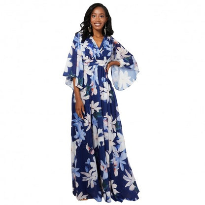Front - Krisp Womens/Ladies Floral Wrap Angel Sleeve Maxi Dress