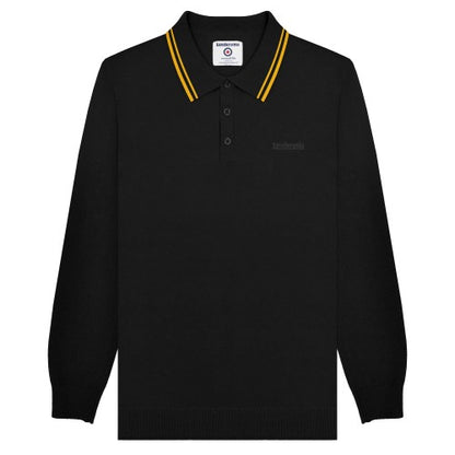 Front - Lambretta Mens Knitted Tipped Long-Sleeved Polo Shirt