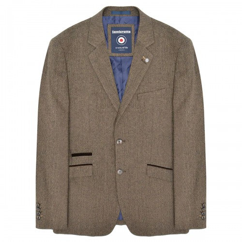 Front - Lambretta Mens Morgan Herringbone Single-Breasted Blazer