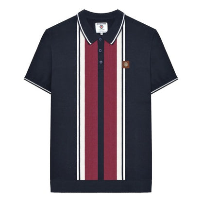Front - Lambretta Mens Greco Striped Knitted Short-Sleeved Polo Shirt