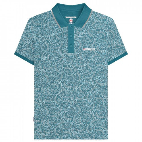 Front - Lambretta Mens AW24 Paisley Tonal Polo Shirt
