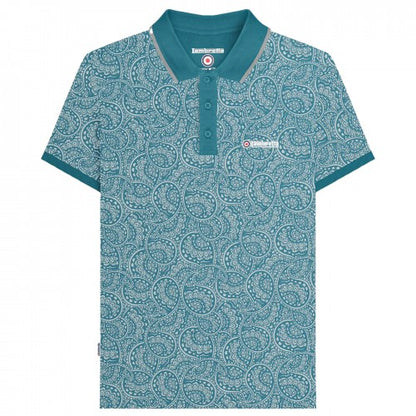 Front - Lambretta Mens AW24 Paisley Tonal Polo Shirt