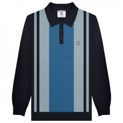 Front - Lambretta Mens AW24 Vintage Panelled Long-Sleeved Polo Shirt
