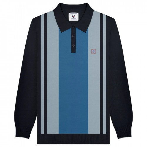 Front - Lambretta Mens AW24 Vintage Panelled Long-Sleeved Polo Shirt