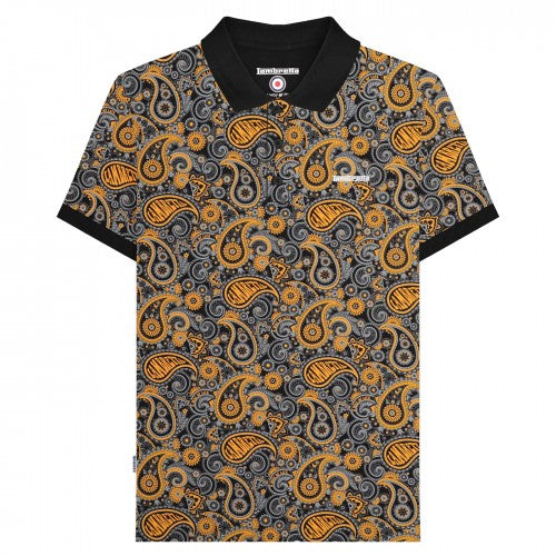 Navy - Front - Lambretta Mens SS25 Paisley Branded Polo Shirt