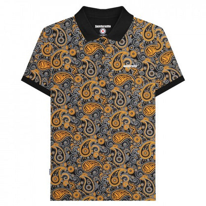 Navy - Front - Lambretta Mens SS25 Paisley Branded Polo Shirt
