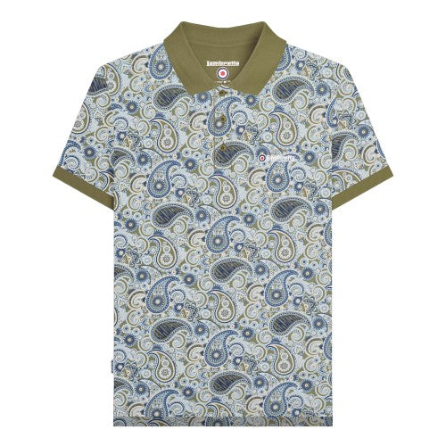 Front - Lambretta Mens SS25 Paisley Branded Big & Tall Polo Shirt
