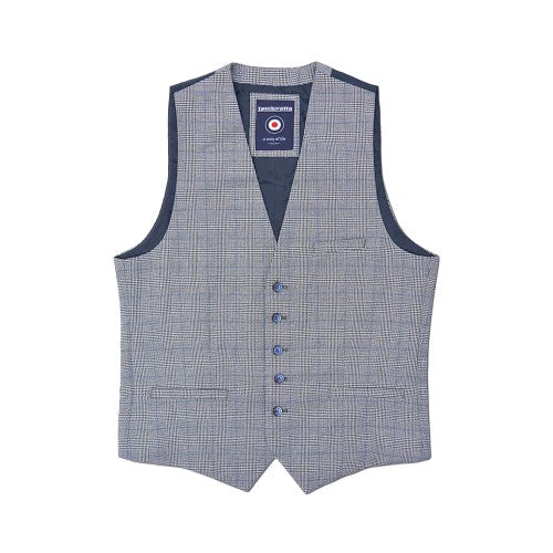 Front - Lambretta Mens George Prince Of Wales Check Waistcoat