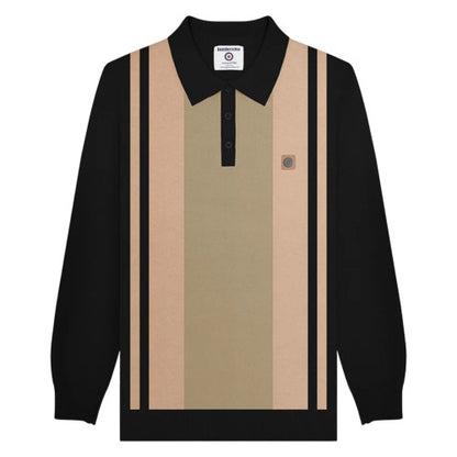 Front - Lambretta Mens AW25 Vintage Panelled Long-Sleeved Polo Shirt