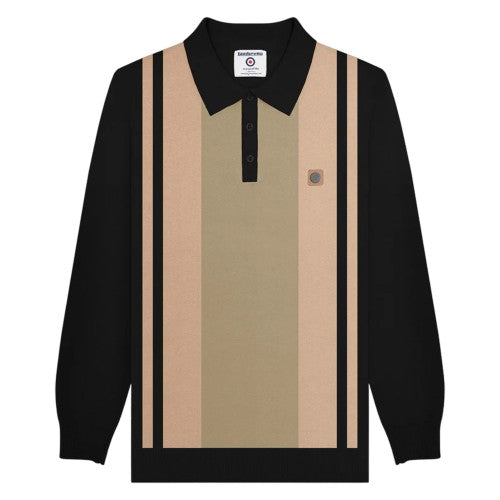 Front - Lambretta Mens AW25 Vintage Panelled Long-Sleeved Polo Shirt