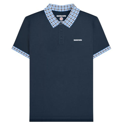 Front - Lambretta Mens Gingham Collar Big & Tall Polo Shirt