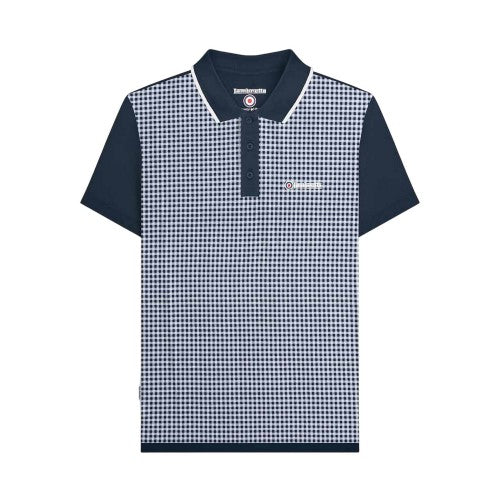 Front - Lambretta Mens Gingham Polo Shirt