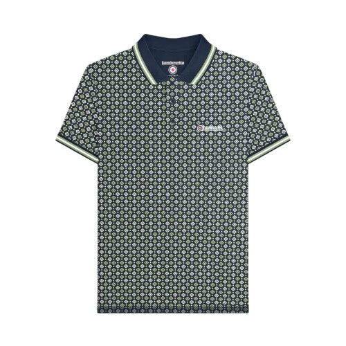 White-Navy-Smoke Blue - Front - Lambretta Mens Geometric Polo Shirt
