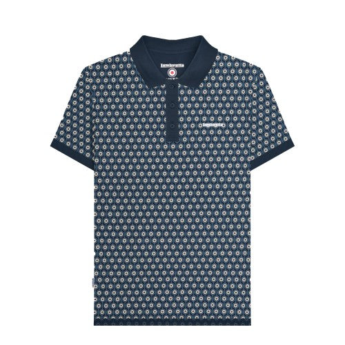 Front - Lambretta Mens Roundel Geometric Polo Shirt