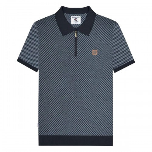 Front - Lambretta Mens Knitted Quarter Zip Polo Shirt