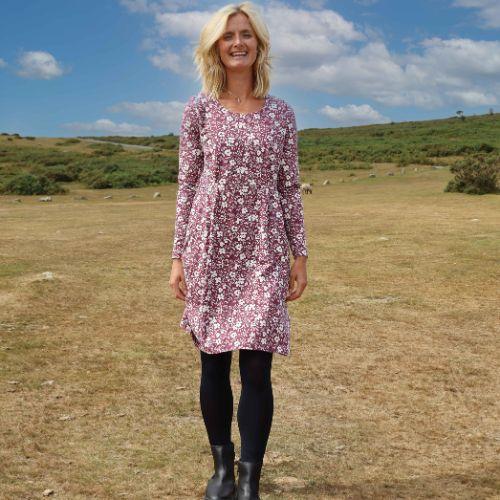 Red-White - Back - Lazy Jacks Womens-Ladies Petal Long-Sleeved Dress