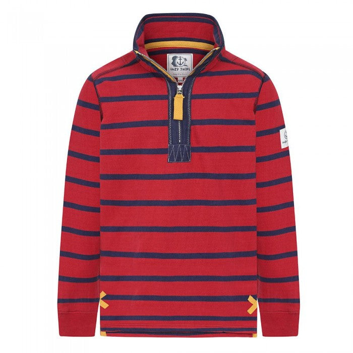 Front - Lazy Jacks Boys Striped Quarter Zip Sweatshirt