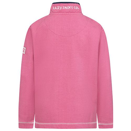 Salmon - Side - Lazy Jacks Girls Pique Button Neck Sweatshirt