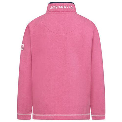 Salmon - Side - Lazy Jacks Girls Pique Button Neck Sweatshirt