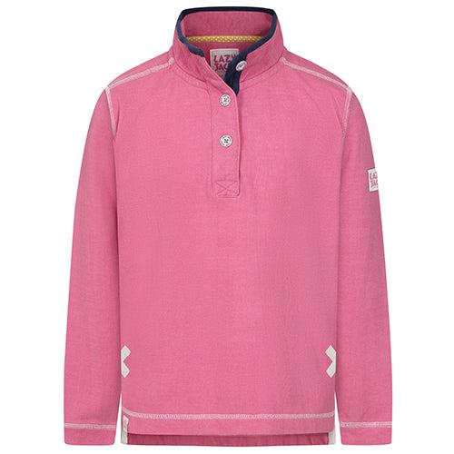 Salmon - Front - Lazy Jacks Girls Pique Button Neck Sweatshirt