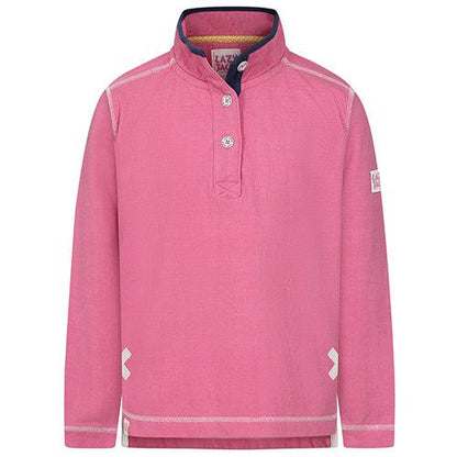 Salmon - Front - Lazy Jacks Girls Pique Button Neck Sweatshirt