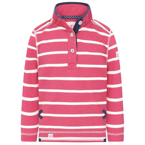 Front - Lazy Jacks Girls Striped Pique Sweatshirt