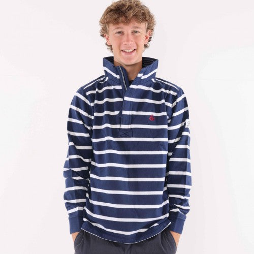 Front - Lazy Jacks Mens Striped Quarter Zip Sweatshirt