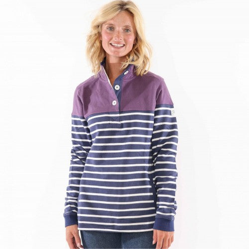 Front - Lazy Jacks Womens/Ladies Striped Button Neck Sweatshirt