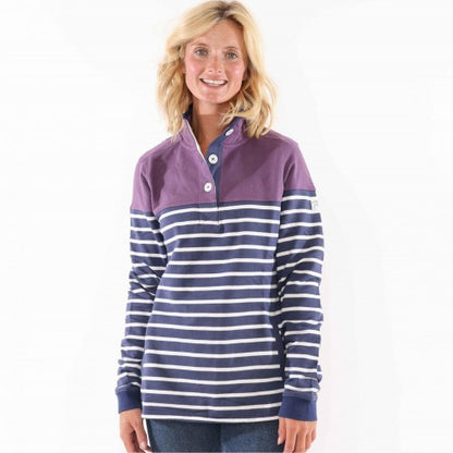 Front - Lazy Jacks Womens/Ladies Striped Button Neck Sweatshirt
