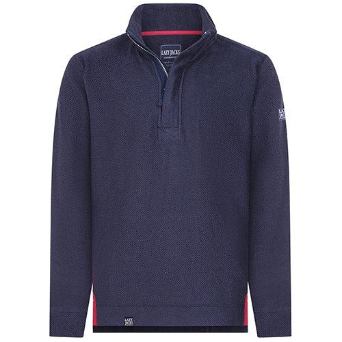 Marine - Front - Lazy Jacks Mens Textured Quarter Zip Sweatshirt