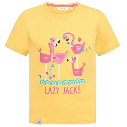 Front - Lazy Jacks Girls Flamingo Cotton T-Shirt