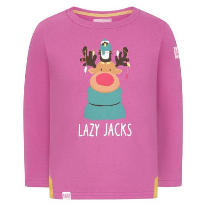 Front - Lazy Jacks Girls Reindeer Long-Sleeved T-Shirt
