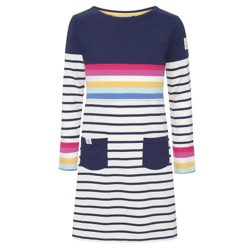 Front - Lazy Jacks Girls Striped Jersey Long-Sleeved Dress
