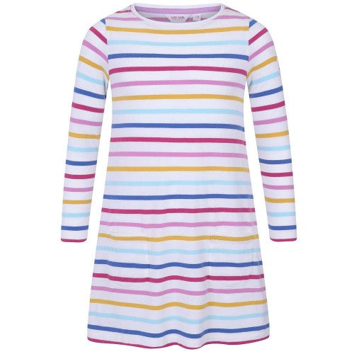 Front - Lazy Jacks Girls Striped Long-Sleeved T-Shirt Dress