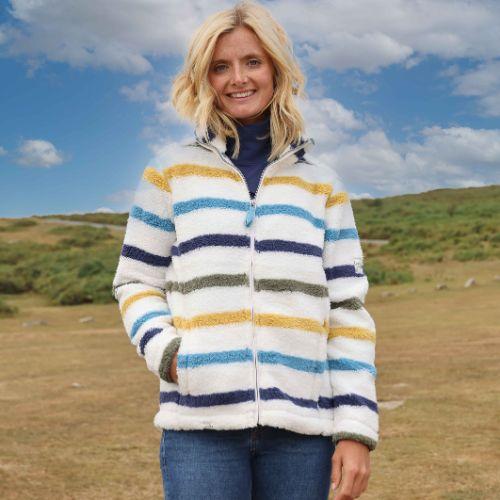 White-Khaki - Back - Lazy Jacks Womens-Ladies Fleece Jacket