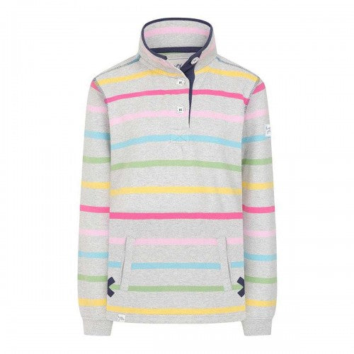 Front - Lazy Jacks Womens/Ladies Striped Button Neck Winter Sweatshirt