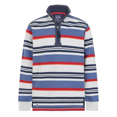 Front - Lazy Jacks Mens Striped Quarter Zip Sweatshirt