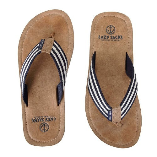 Front - Lazy Jacks Boys Contrast Striped Flip Flops