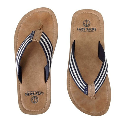 Front - Lazy Jacks Boys Contrast Striped Flip Flops