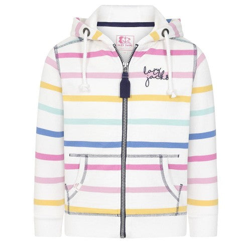 Front - Lazy Jacks Girls Pastel Stripes Drawstring Hoodie