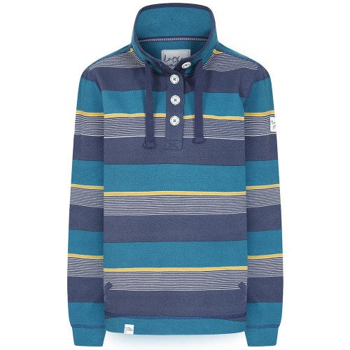 Front - Lazy Jacks Womens/Ladies Contrast Striped Pique Button Neck Sweatshirt