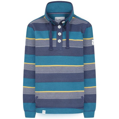 Front - Lazy Jacks Womens/Ladies Contrast Striped Pique Button Neck Sweatshirt