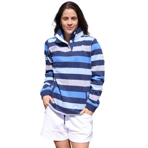 Front - Lazy Jacks Womens/Ladies Striped Button Neck Sweatshirt