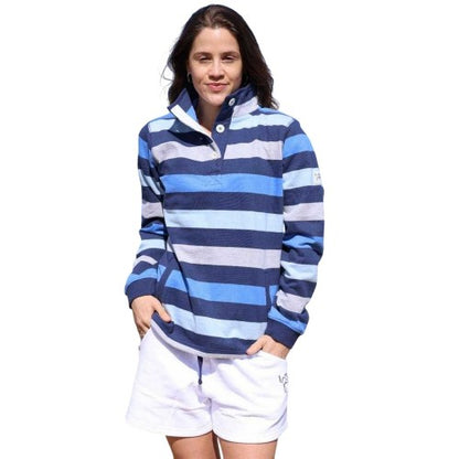Front - Lazy Jacks Womens/Ladies Striped Button Neck Sweatshirt