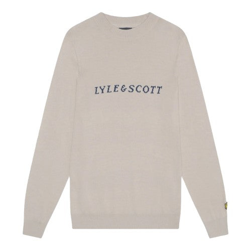 Front - Lyle & Scott Mens Script Jacquard Jumper
