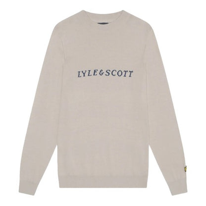 Front - Lyle & Scott Mens Script Jacquard Jumper